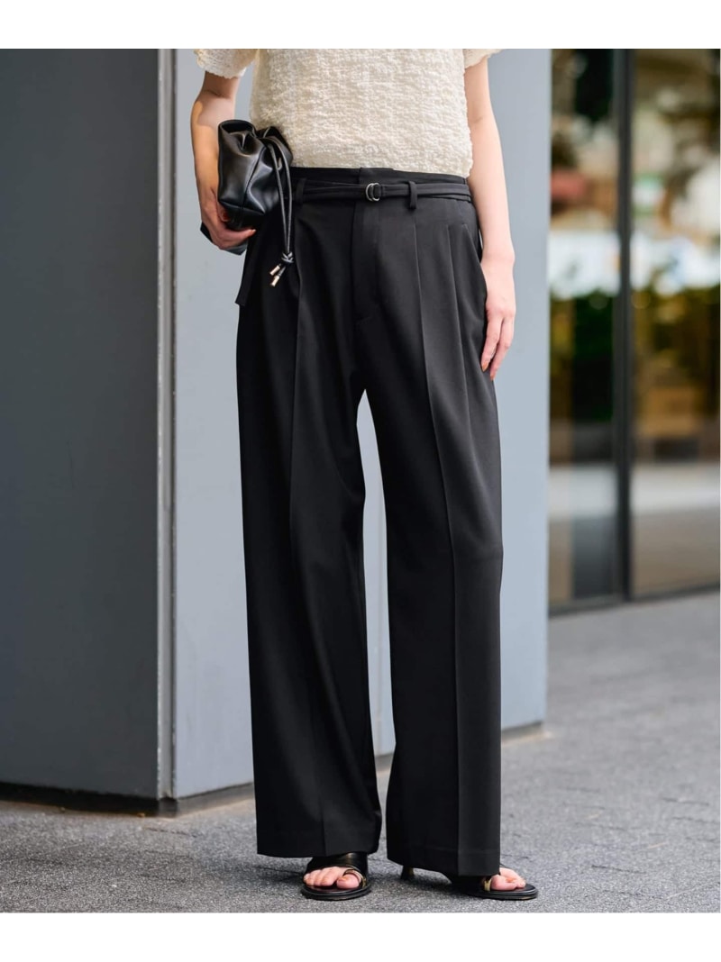Rakuten - 《4サイズ展開》ベルテット2タックストレートパンツ SLOBE IENA スローブ イエナ パンツ スラックス・ドレスパンツ カーキグリーン ブラック【送料無料】[Rakuten Fashion]