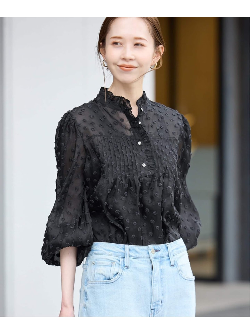 《WEB限定/追加予約》フラワージャガードフリルブラウス SLOBE IENA スローブ イエナ トップス シャツ・ブラウス ホワイト ブラック【先行予約】*【送料無料】[Rakuten Fashion]