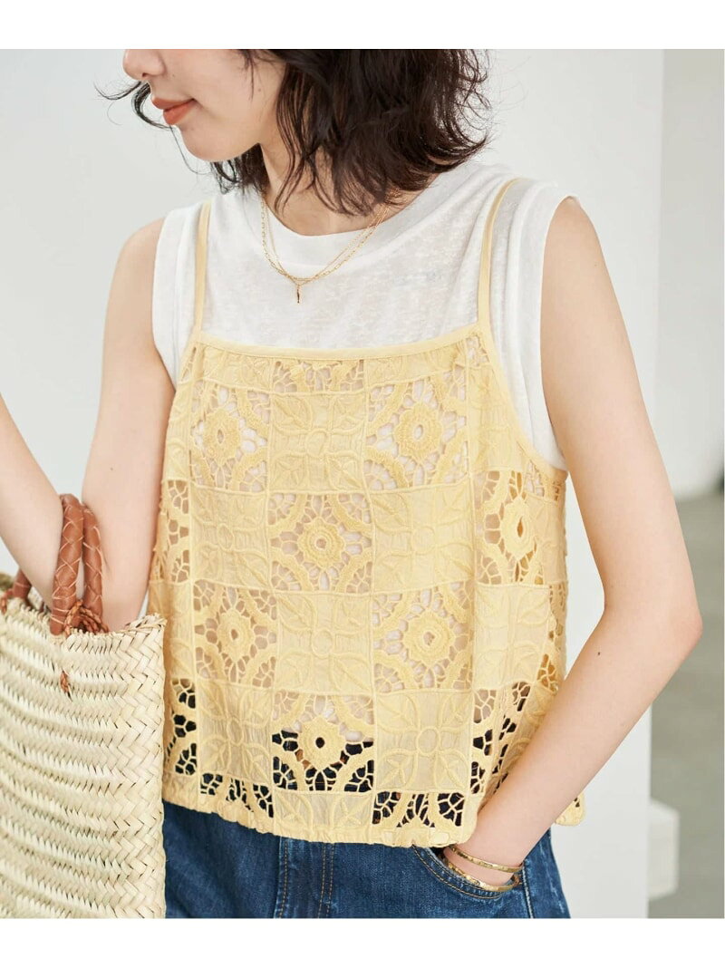 Rakuten - 《予約》Indiaスクエア刺繍キャミ SLOBE IENA スローブ イエナ トップス キャミソール イエロー【先行予約】*【送料無料】[Rakuten Fashion]