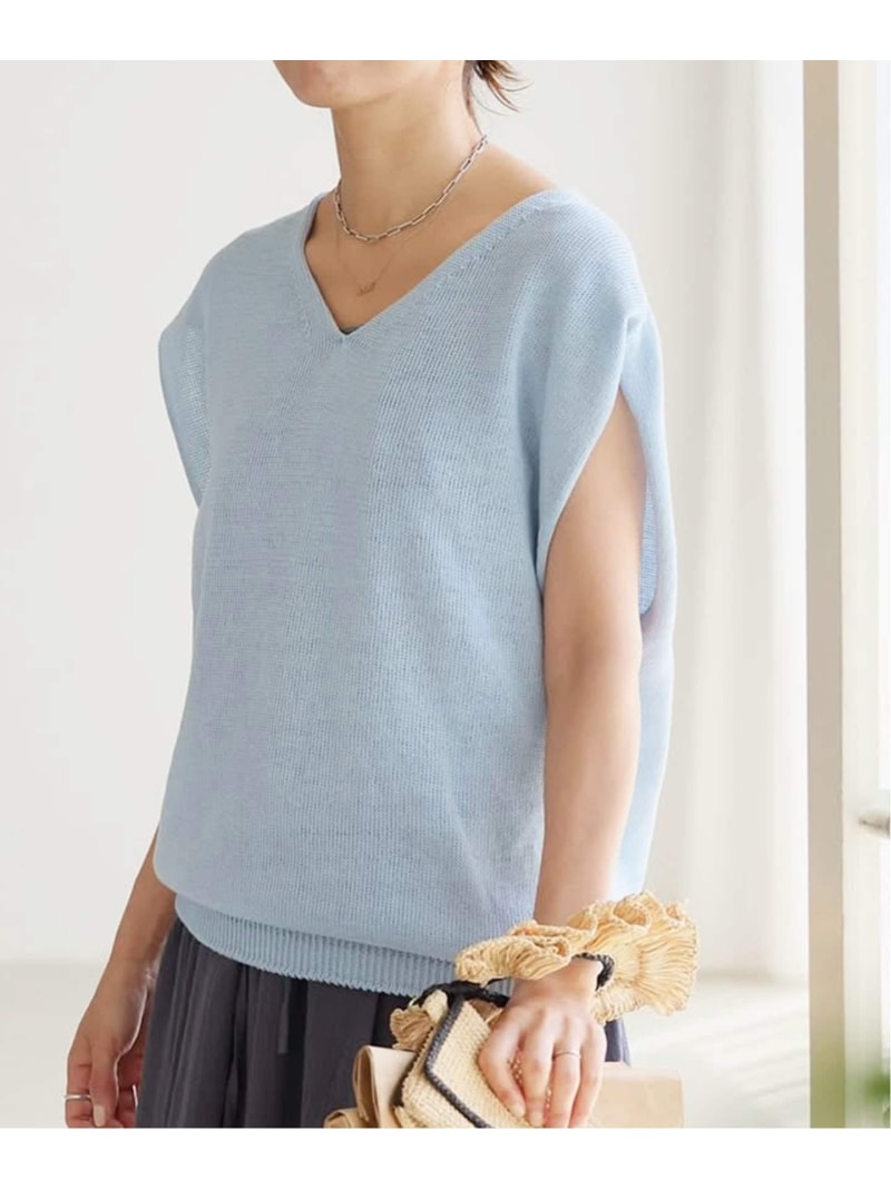 樂天商城 - 《追加》コットンギマ フレンチプルオーバー IENA イエナ トップス ニット ブルー ベージュ【送料無料】[Rakuten Fashion]