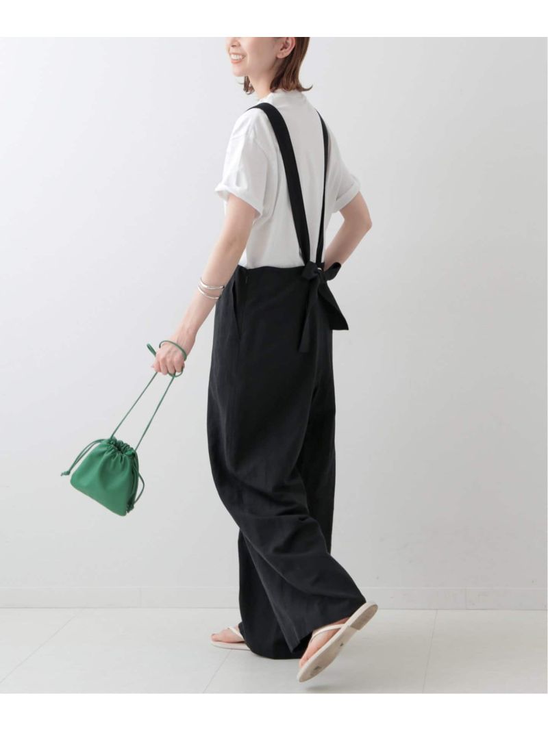 リネン混リラックスサロペット SLOBE IENA スローブ イエナ オールインワン・オーバーオール オーバーオール・サロペット ブラック ベージュ【送料無料】[Rakuten Fashion]のサムネイル