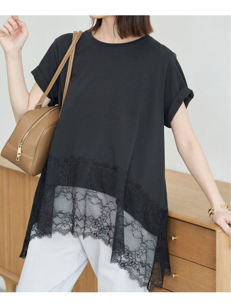 《シリーズあり/追加》レースコンビハーフスリーブカットソー SLOBE IENA スローブ イエナ トップス カットソー・Tシャツ ブラウン ホワイト ブラック
