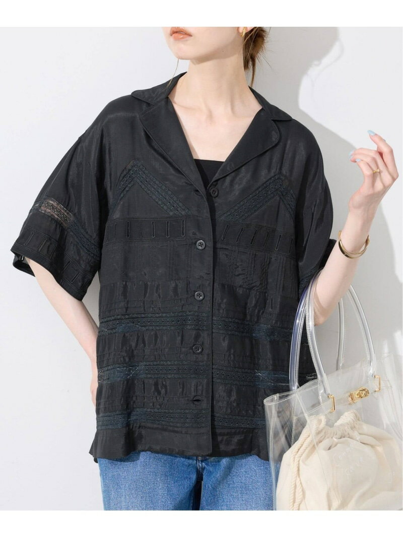 Rakuten - crinkle crinkle crinkle SLOBE別注 tuck lace open collar シャツ SLOBE IENA スローブ イエナ トップス シャツ・ブラウス ブラック【送料無料】[Rakuten Fashion]