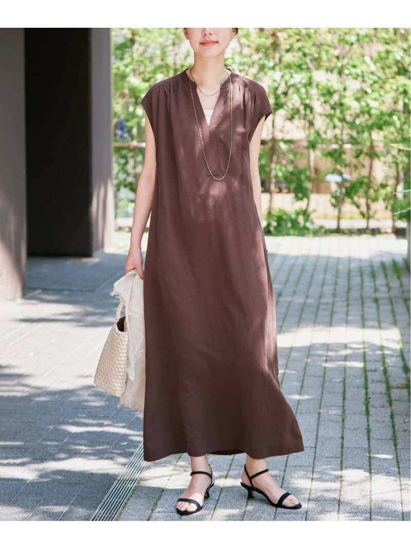 樂天商城 - 《予約》リネン混キーネックコクーンワンピース SLOBE IENA スローブ イエナ ワンピース・ドレス ワンピース ブラック ブラウン グリーン【先行予約】*【送料無料】[Rakuten Fashion]