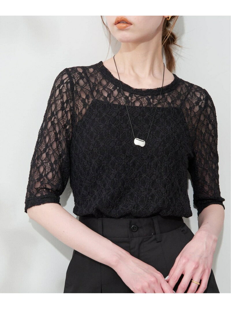 樂天商城 - ストレッチレースカットソー SLOBE IENA スローブ イエナ トップス カットソー・Tシャツ ベージュ ブラック【送料無料】[Rakuten Fashion]