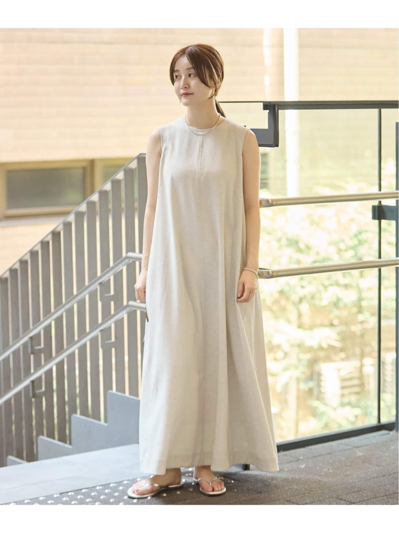 Rakuten - 《手洗い可/予約》EN ノースリーブワンピース IENA イエナ ワンピース・ドレス ワンピース カーキグリーン ベージュ【先行予約】*【送料無料】[Rakuten Fashion]