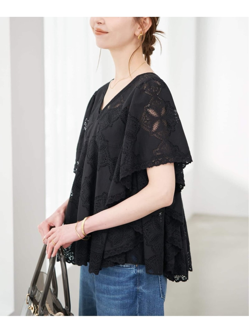 樂天商城 - 《追加予約》レースフリルVネックブラウス SLOBE IENA スローブ イエナ トップス シャツ・ブラウス ブラウン ベージュ ブラック【先行予約】*【送料無料】[Rakuten Fashion]