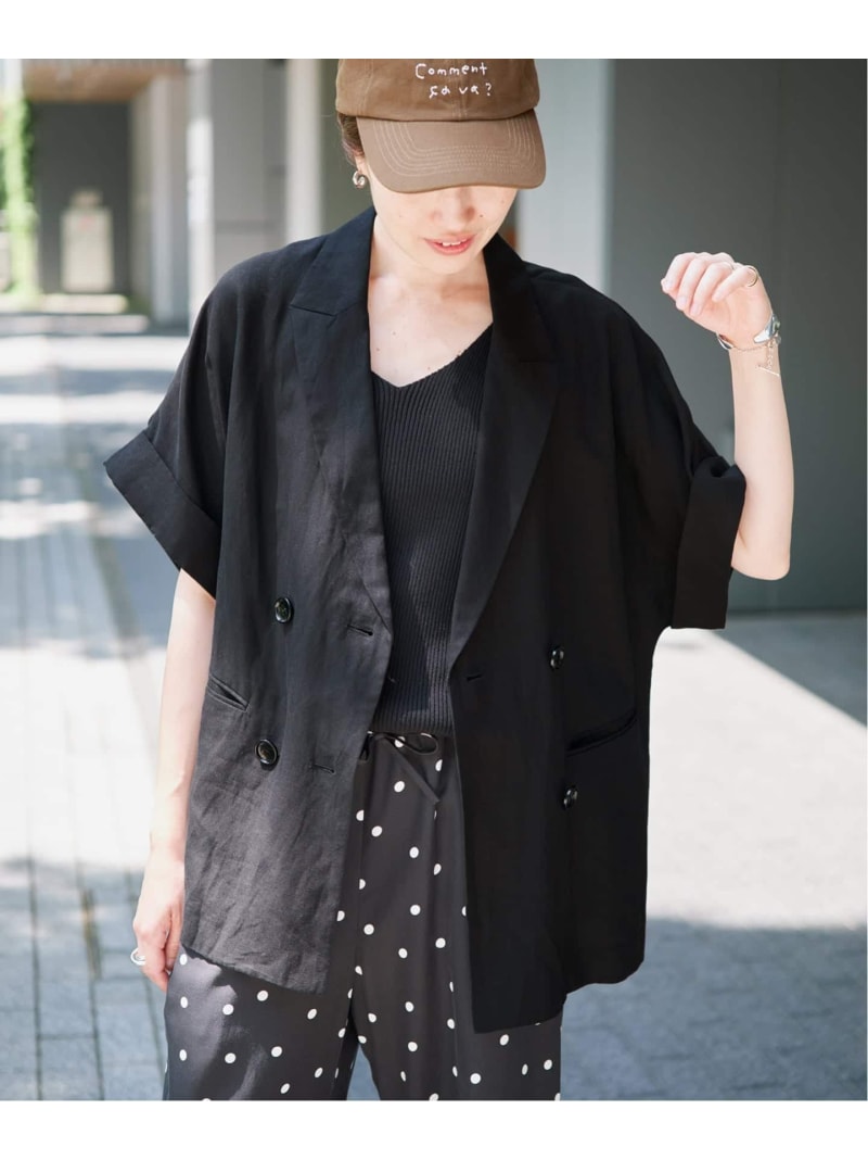 Rakuten - 《セットアップ対応可/追加》リネン混ハーフスリーブジャケット SLOBE IENA スローブ イエナ ジャケット・アウター その他のジャケット・アウター ブラック カーキグリーン【送料無料】[Rakuten Fashion]