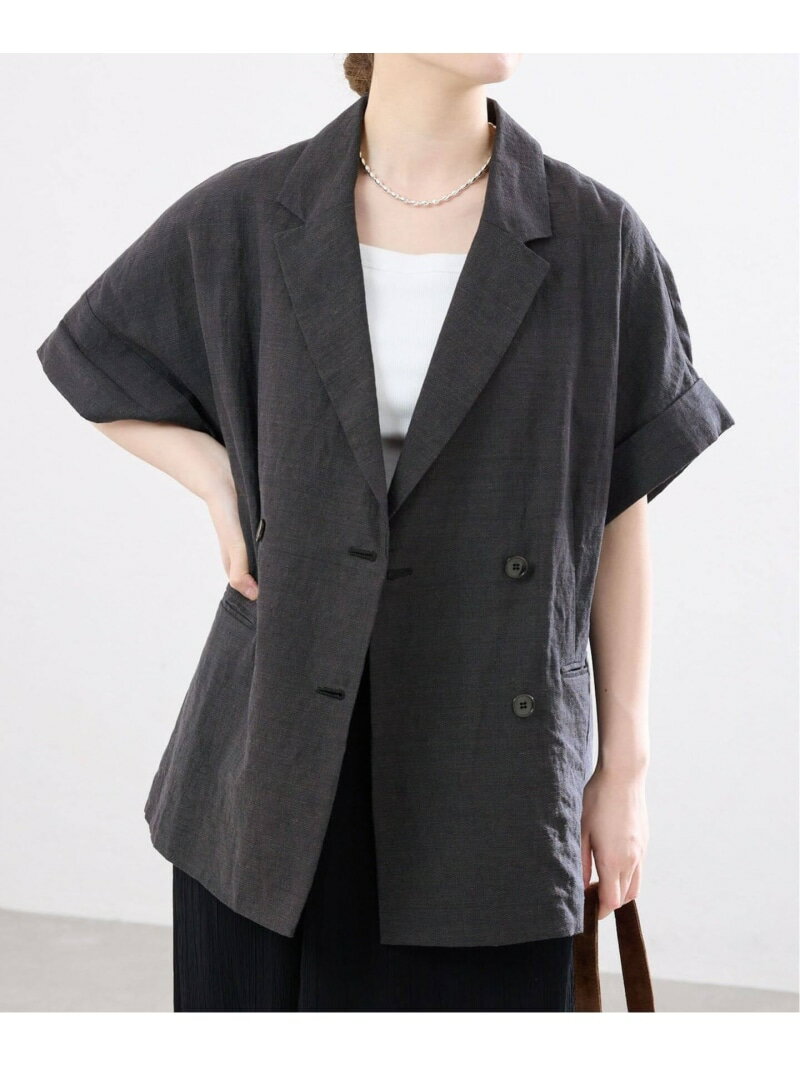 Rakuten - ウォッシャブル リネン混Wハーフジャケット IENA イエナ ジャケット・アウター テーラードジャケット・ブレザー ブラック ベージュ【送料無料】[Rakuten Fashion]