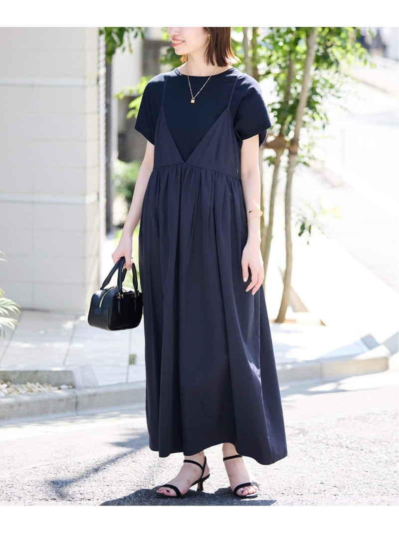 《追加2》タフタギャザーキャミワンピース SLOBE IENA スローブ イエナ ワンピース・ドレス ワンピース ネイビー ブラック【送料無料】[Rakuten Fashion]
