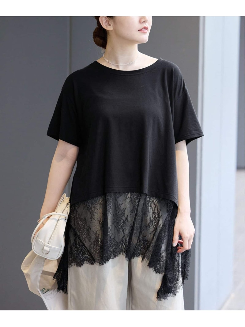 Rakuten - レースドッキングTシャツ IENA イエナ トップス カットソー・Tシャツ ホワイト ブラック【送料無料】[Rakuten Fashion]