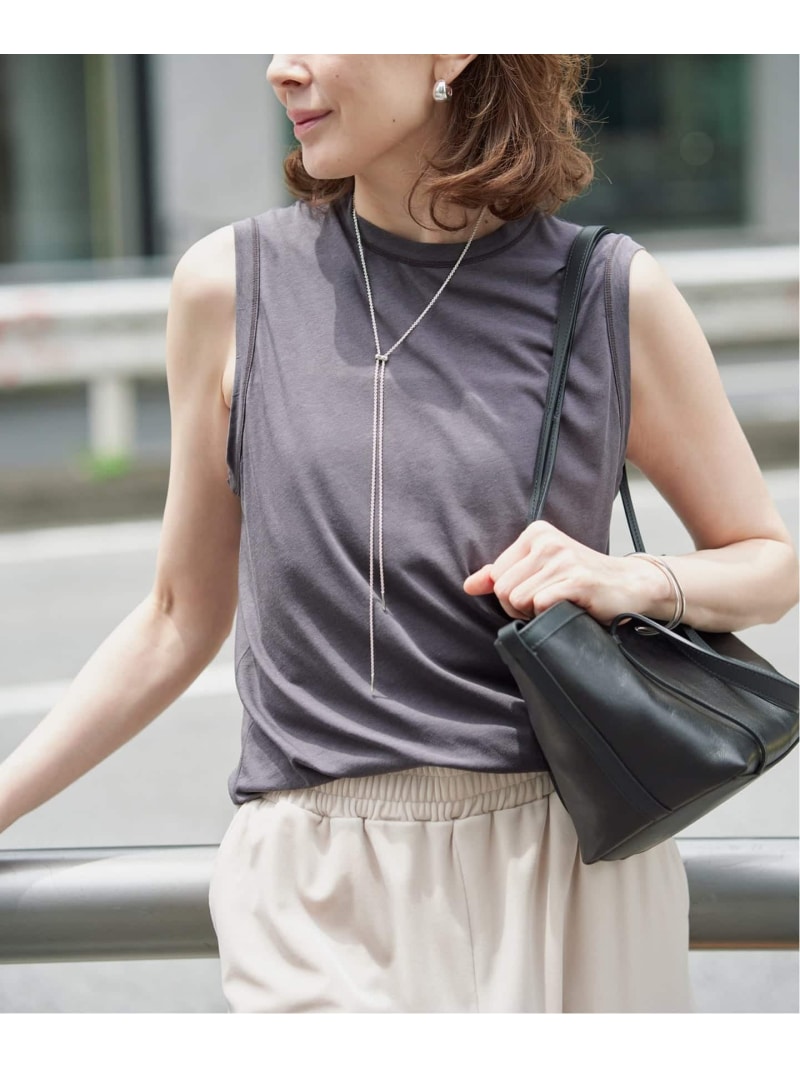 Rakuten - 《予約》キュプラコットンノースリーブ VERMEIL par iena ヴェルメイユ パー イエナ トップス カットソー・Tシャツ グレー ホワイト【先行予約】*【送料無料】[Rakuten Fashion]
