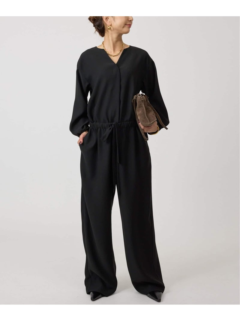 バックサテンジョーゼットオールインワン VERMEIL par iena ヴェルメイユ パー イエナ オールインワン・オーバーオール オールインワン・つなぎ ベージュ ブラック【送料無料】[Rakuten Fashion]