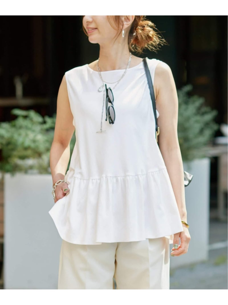 Rakuten - ペプラム ノースリーブプルオーバー VERMEIL par iena ヴェルメイユ パー イエナ トップス カットソー・Tシャツ ホワイト ネイビー ブラック【送料無料】[Rakuten Fashion]