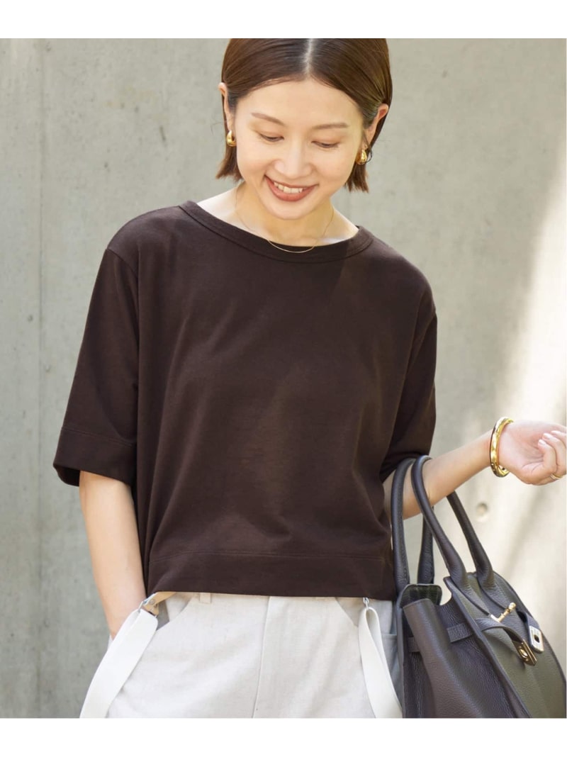 《WEB限定/追加》クロップドTシャツ IENA イエナ トップス カットソー・Tシャツ ブラウン ホワイト【送料無料】[Rakuten Fashion]のサムネイル