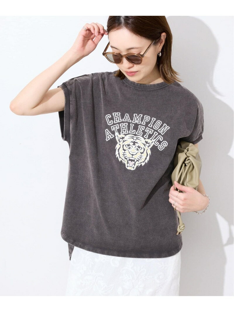《予約》Champion/チャンピオン SLOBE別注 フレンチスリーブロゴTシャツ SLOBE IENA スローブ イエナ トップス カットソー Tシャツ ブラウン ネイビー グレー【先行予約】 【送料無料】 Rakuten Fashion