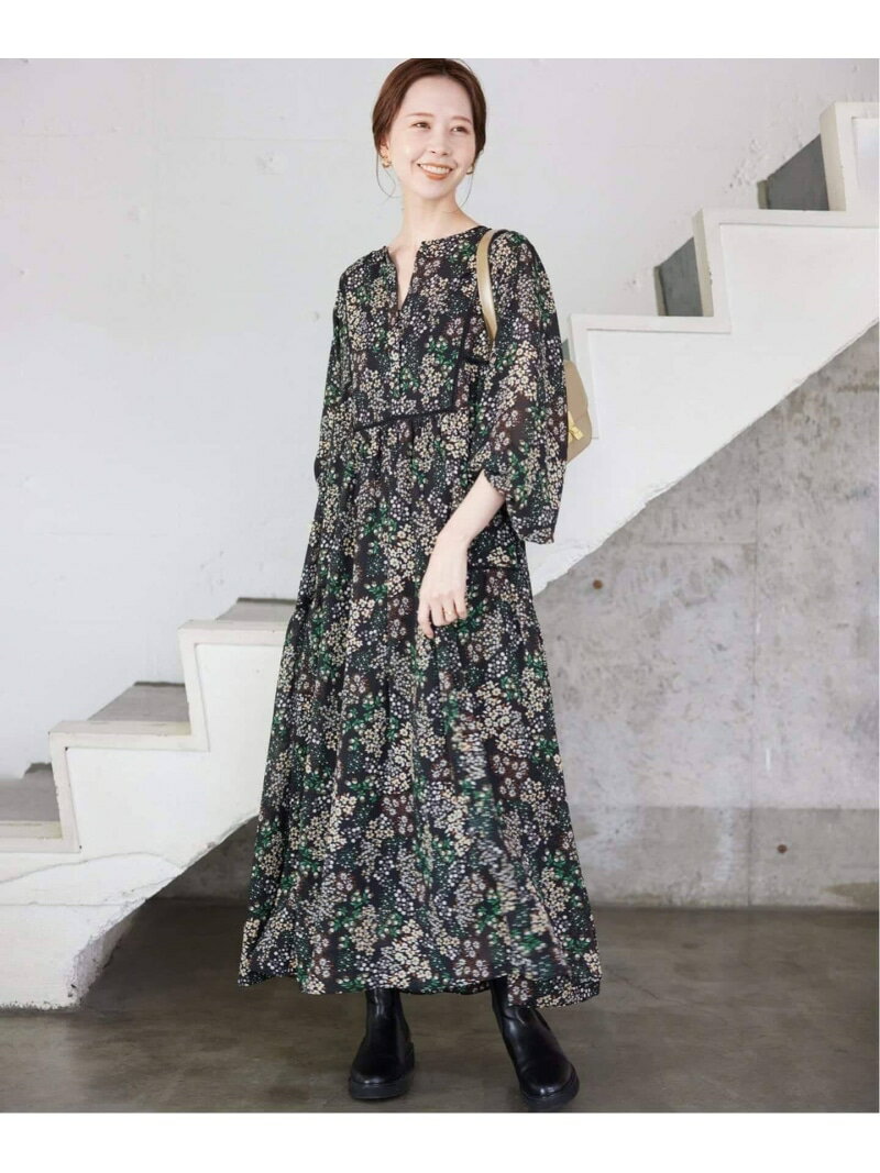 Rakuten - 《WEB限定/追加予約》FLOWER PRINT ワンピース SLOBE IENA スローブ イエナ ワンピース・ドレス ワンピース ブラック【先行予約】*【送料無料】[Rakuten Fashion]