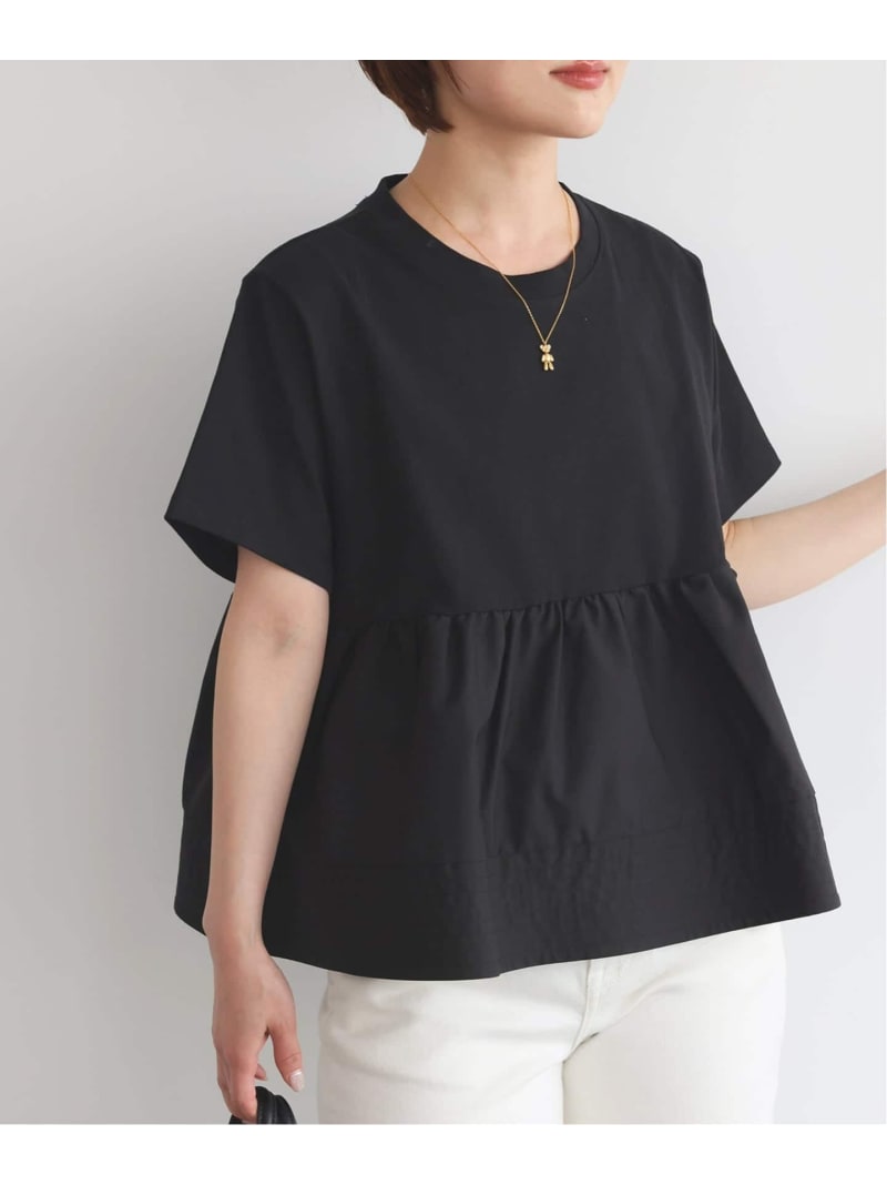 Rakuten - 《予約》ペプラムデザインカットソー SLOBE IENA スローブ イエナ トップス カットソー・Tシャツ ベージュ ブラック【先行予約】*【送料無料】[Rakuten Fashion]