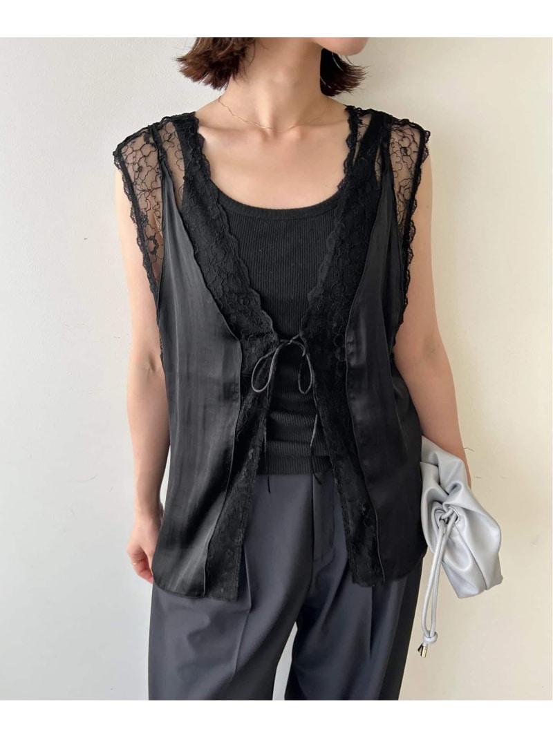 Rakuten - レースサテンジレ SLOBE IENA スローブ イエナ トップス ベスト・ジレ ブラック ベージュ【送料無料】[Rakuten Fashion]