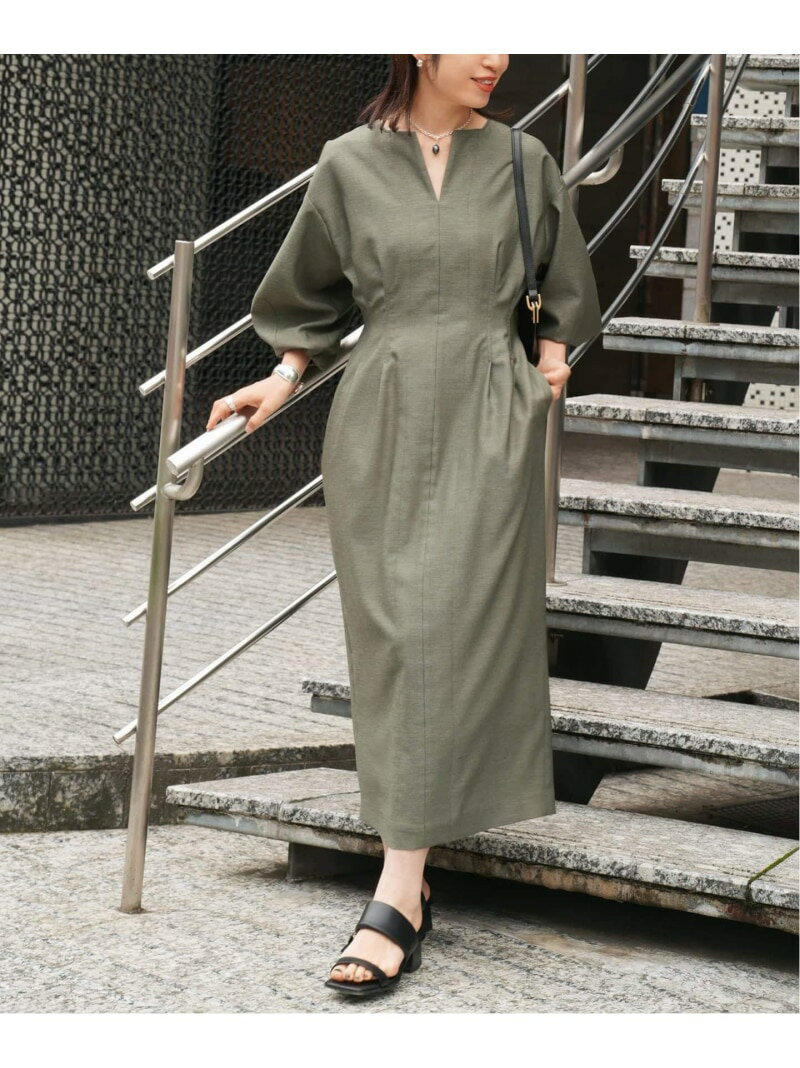 Rakuten - 《一部WEB限定》FLAXASA jewel ox ウエストシェイプワンピース VERMEIL par iena ヴェルメイユ パー イエナ ワンピース・ドレス ワンピース ブラウン カーキグリーン ネイビー【送料無料】[Rakuten Fashion]