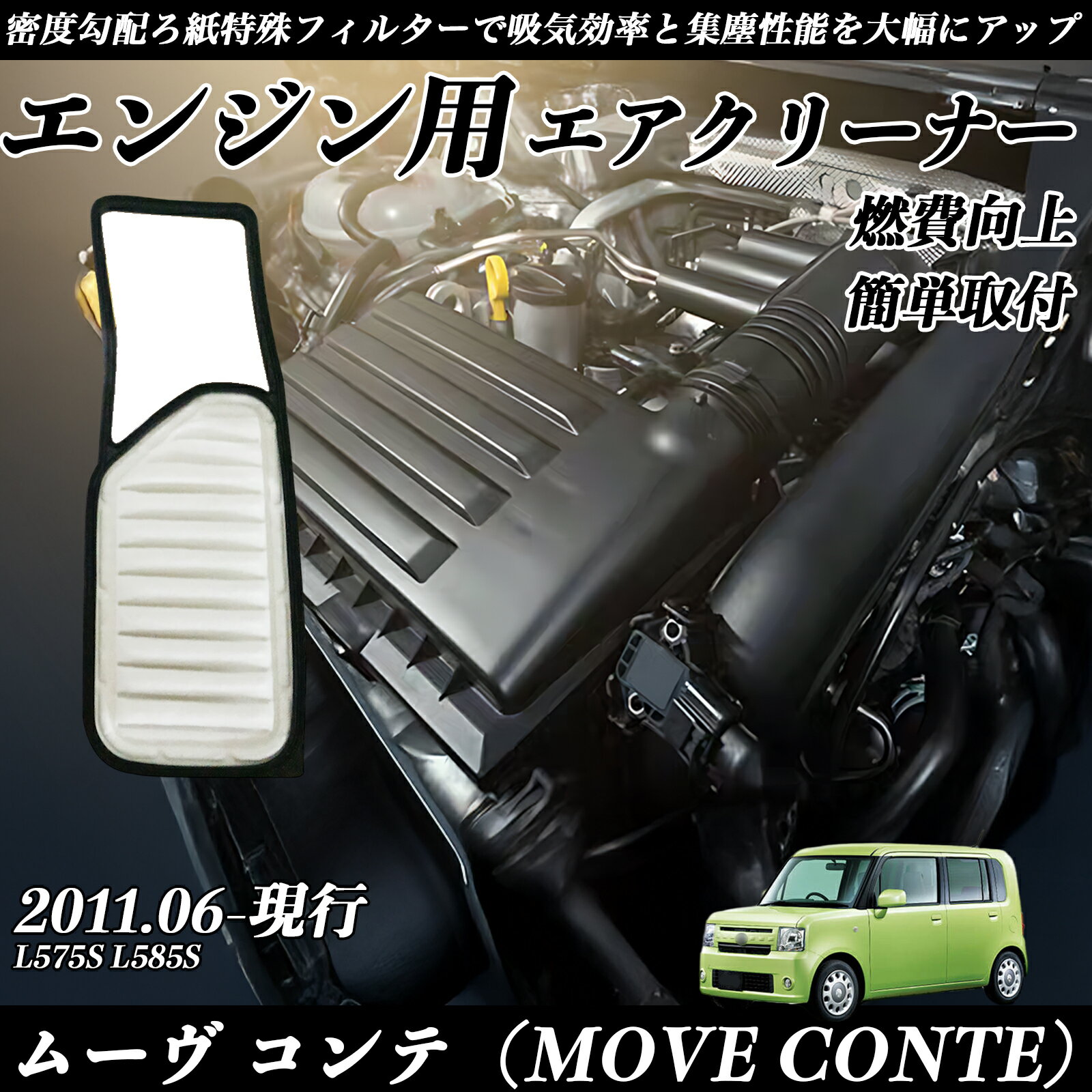 ムーヴ コンテ（MOVE CONTE） L575S L585S エアフィルター エアクリーナー エアーフィルター エンジン 交換用 高品質 燃費改善 ienobenrikan