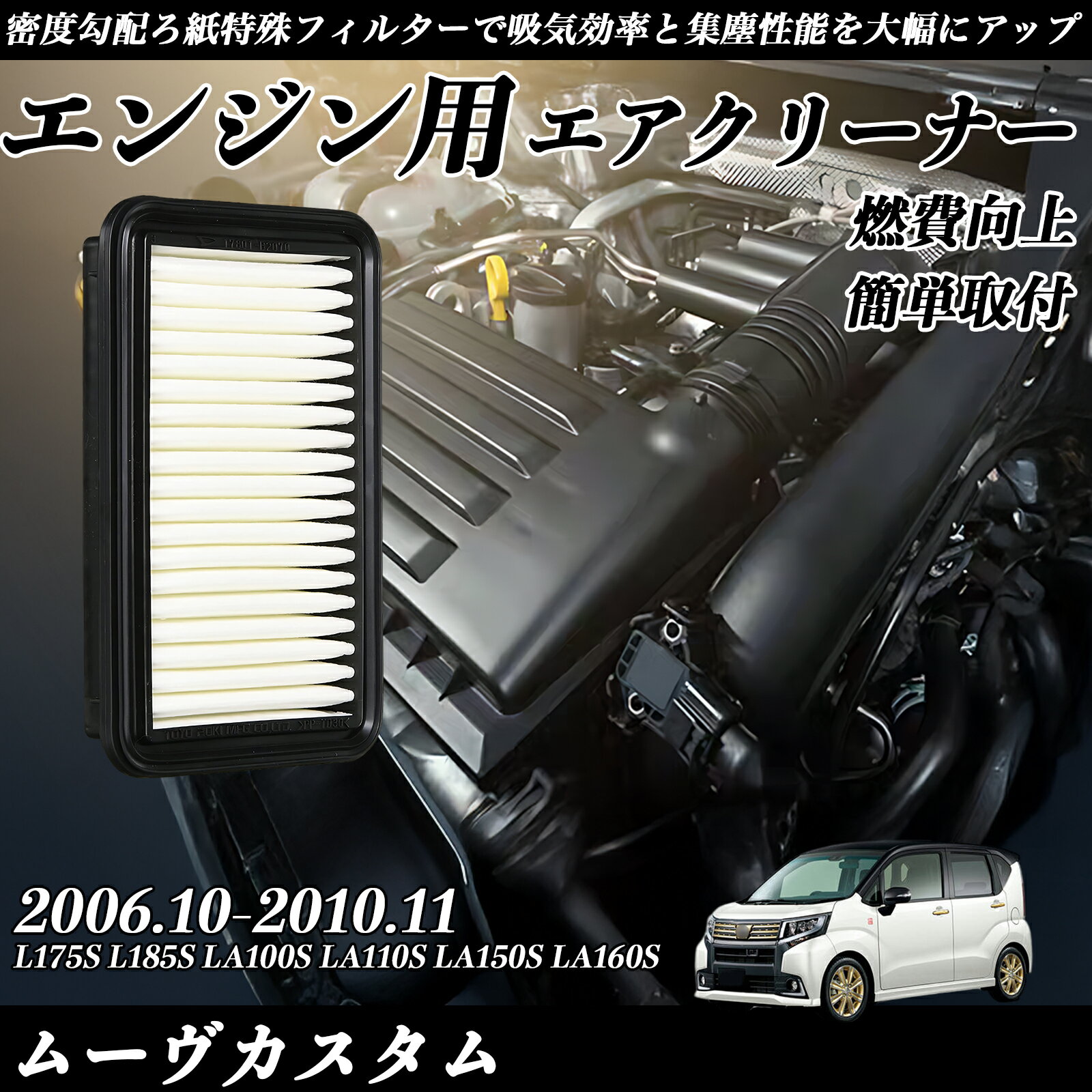 ムーヴカスタム L175S L185S LA100S LA110S LA150S LA160S エアフィルター エアクリーナー エアーフィルター エンジン 交換用 高品質 燃費改善 ienobenrikan(2)