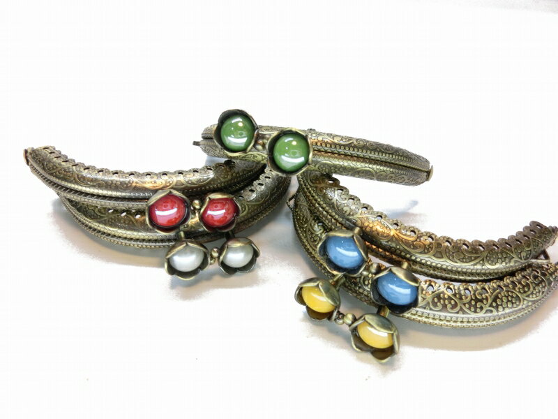 がま口 口金 幅約8.5cm 5色セット 縫い付けタイプ ガラス げんこ アンティーク調 ハンドメイド 手芸 金属 パーツ 資材 手作り 材料 素材 作製 財布 小銭入れ 裁縫