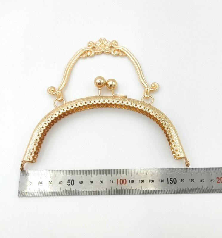 がま口 口金 ハンドメイド 手芸 金属 パーツ ライトゴールド 幅約16.5cm 3個セット 資材 手作り 材料 素材 作製 財布 印鑑ケース 小銭入れ 大きめ バッグ 丸形 裁縫 縫い付けタイプ 専門 送料無料 2