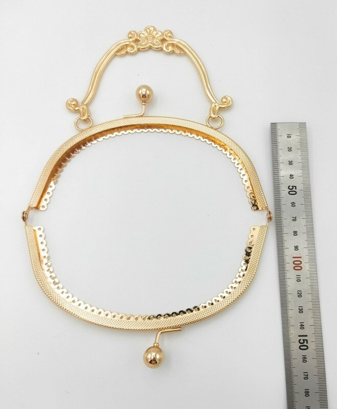 がま口 口金 ハンドメイド 手芸 金属 パーツ ライトゴールド 幅約16.5cm 3個セット 資材 手作り 材料 素材 作製 財布 印鑑ケース 小銭入れ 大きめ バッグ 丸形 裁縫 縫い付けタイプ 専門 送料無料 3