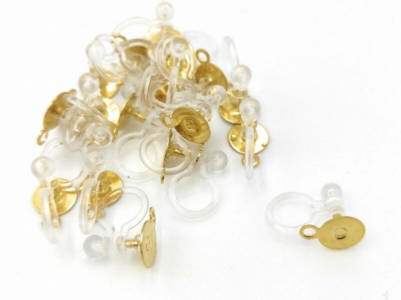 Rakuten - カン付きノンホールピアス 丸皿 ゴールドカラー 20個セット パーツ ハンドメイド DIY アクセサリー 送料無料