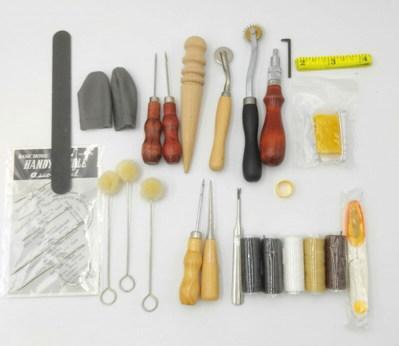 レザークラフト 31点 セット 初心者 トライ キット ステッチルレット 千枚通し コーンスリッカー ステ..