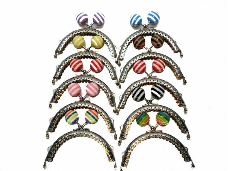 がま口 口金 ハンドメイド ストライプ 幅約8.5cm 10個セット パターンA 縫い付けタイプ 手芸 金属 パーツ 大玉 ガラス 資材 手作り 材料 素材 作製 財布 印鑑ケース 小銭入れ 大きめ バッグ 丸形 裁縫 ガラス ゲンコ