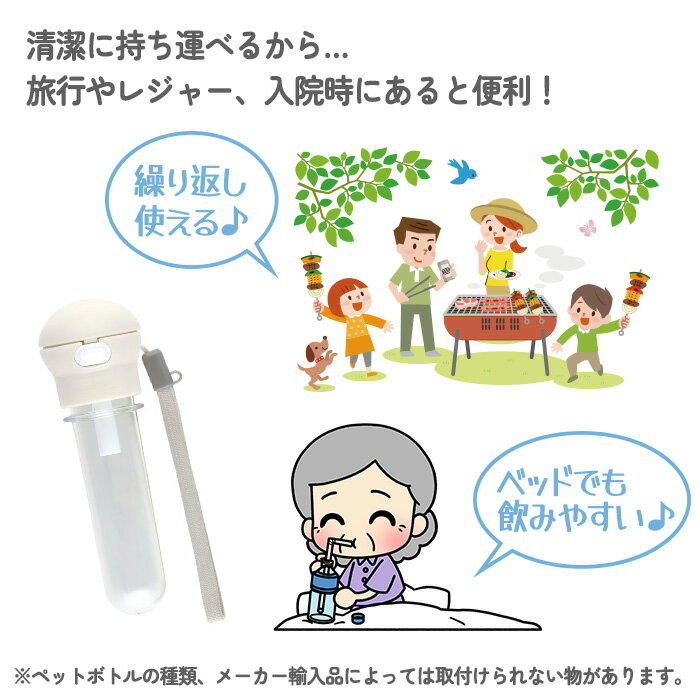 携帯用ストロー ペットボトル 持ち運び 便利 旅行 アウトドア レジャー 入院 介護 片手で開く ワンプッシュ くすみカラー おしゃれ ケース付き ストラップ付き こども 大人 定形外郵便発送【△】【GKP】/携帯用ストローホッパキャップ 3
