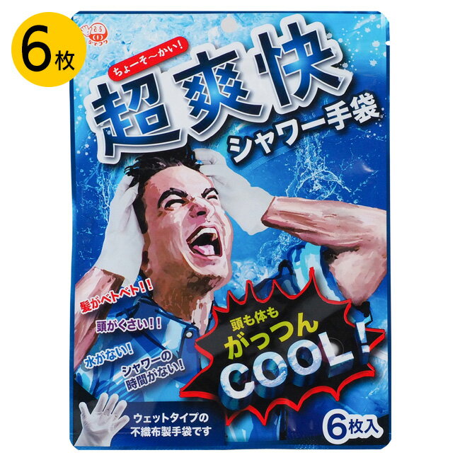 超爽快シャワー手袋 6枚入り しっかり拭ける 洗い流し不要 手袋タイプ 洗髪シート 拭きシート メン ...