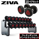 ダンベル ダンベルラック ウレタンダンベル 10ペア ラックセット ダンベルホルダー ZIVA ジーヴァ フリーウエイト トレーニング 4kgきざみ アレンジ可能 業務用 家庭用 トレーニング器具 鉄アレイ バーベル アレー 筋トレ ウレタン材質