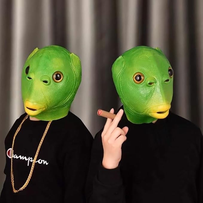 アニマルマスク ハロウィーン面白い コスプレ 半魚人 緑の魚の頭 かぶりもの 被り物 お面 仮面 仮装 変装 面白いマスク ゴム製 コスチューム用 学園祭 文化祭 お祭り 宴会 二次会 友達 小道具 緑頭怪 男女共用 2
