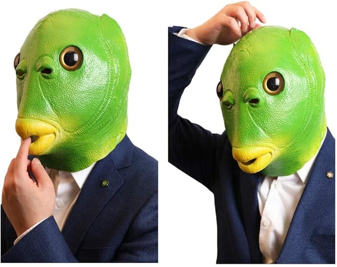 アニマルマスク ハロウィーン面白い コスプレ 半魚人 緑の魚の頭 かぶりもの 被り物 お面 仮面 仮装 変装 面白いマスク ゴム製 コスチューム用 学園祭 文化祭 お祭り 宴会 二次会 友達 小道具 緑頭怪 男女共用 3
