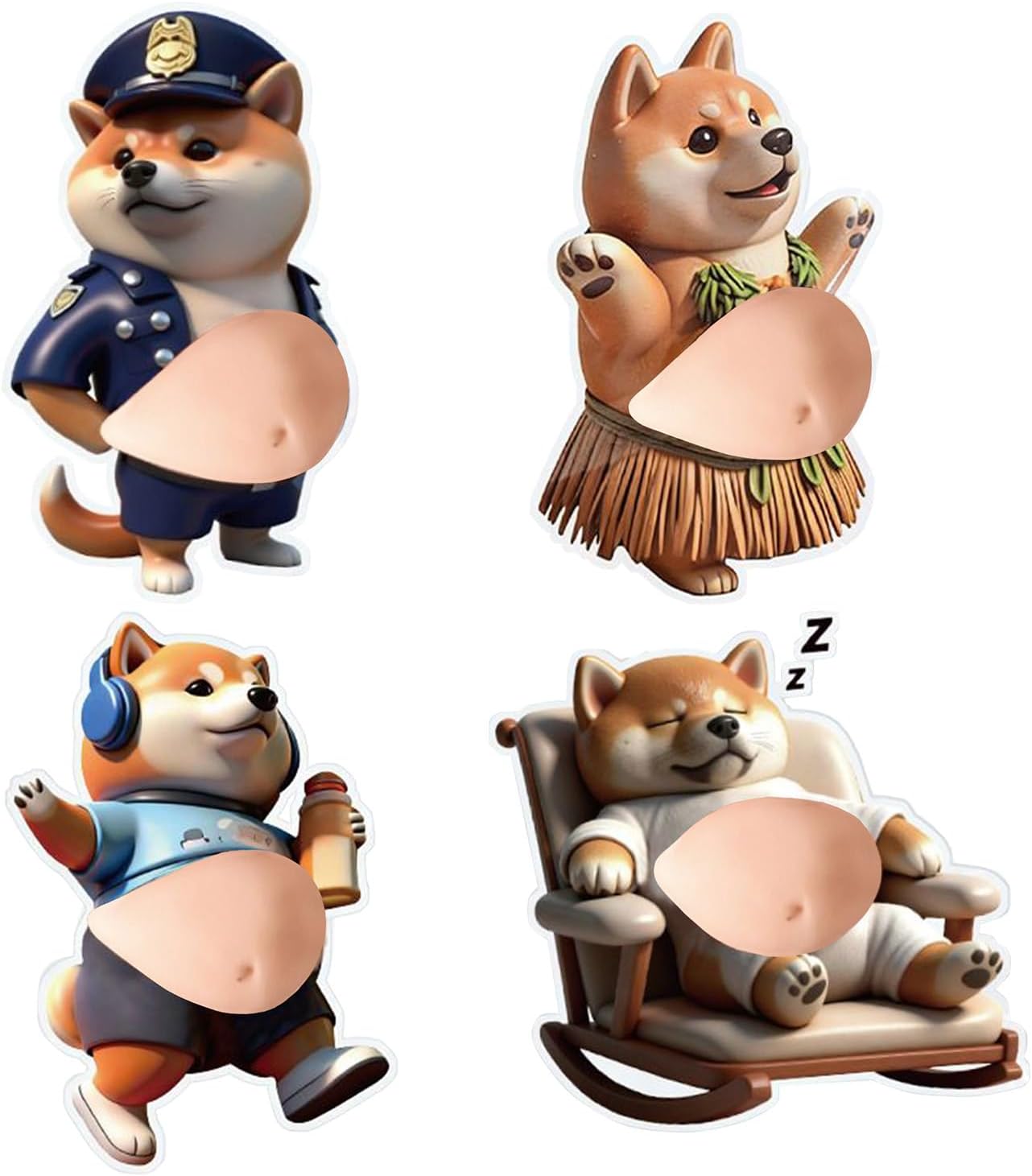 Rakuten - お腹 シール 4点セット 犬 おなかシール 3D【2026新型】 ぷにぷにシール 柔らかいお腹 かわいい 3D もっちりスクイーズ ステッカー シー ル帳 デコレーション 携帯電話飾り用 手帳用 日記帳用 车用 手芸用品
