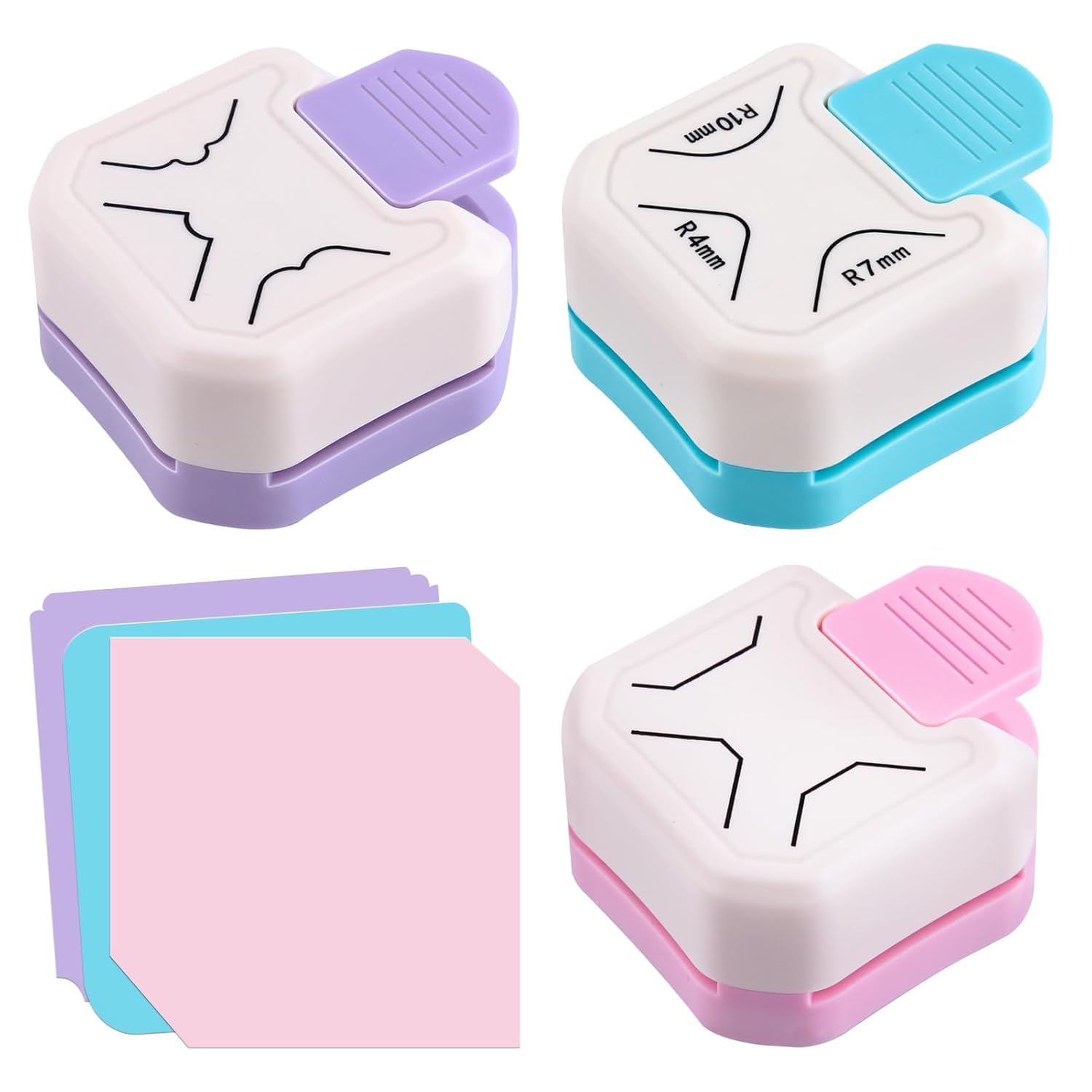 Rakuten - コーナーパンチ コーナーカッター 3-in-1角丸パンチ（R4mm R7mm R10mm）シャープ コーナーカッター ブルー 紙、pvc 紙、事務用品、写真、名刺、カード用