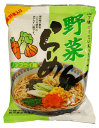 乾燥野菜入りのラーメン！！野菜ラーメンの特長●麺は国内産の契約栽培小麦粉を使用し、かんすいは使用していません。●熱風乾燥にて仕上げていますので、コシのあるあっさりとした味が楽しめます。●スープは、たん白加水分解物は使用していません。 商品詳細名称即席めん 原材料名めん〔小麦粉、小麦たん白、食塩卵殻カルシウム〕スープ〔食塩、砂糖、肉エキス（チキン、ポーク）、酵母エキス、粉末しょうゆ、香辛料、魚醤パウダー、にんじん、ほたてエキス、小松菜、たまねぎ、ねぎ、わかめ、スルメパウダー、ごま油、麦芽エキス〕、香辛料〔ごま油、米油、香辛料〕、（原材料の一部に大豆を含む） 内容量90g（めん78g） 保存方法直射日光、高温多湿を避けて保存してください。 配送方法宅急便 製造者桜井食品株式会社岐阜県美濃加茂市加茂野町鷹之巣343 【栄養成分（1食90g当たり）】エネルギー：297kcal たんぱく質：9.7g 炭水化物：60.3g 脂質：1.9g 食塩含有量：めん0.7g、スープ5.1g ナトリウム：2250mg 【アレルギー表示（27品目中）】卵・小麦・大豆 おいしい召しあがり方1.おなべにお湯500cc（コップ3杯）を沸かし、煮立ったらラーメンを入れて2〜3分煮てください。2.途中でラーメンをほぐし、火を止めて、添付のスープを入れて軽くかぎまぜて下さい。※お好みの野菜を加えますと、よりおいしく召し上がれます。※調理時のやけどには十分ご注意ください。 キーワード：北海道 乾燥めん 野菜 ノンフライ