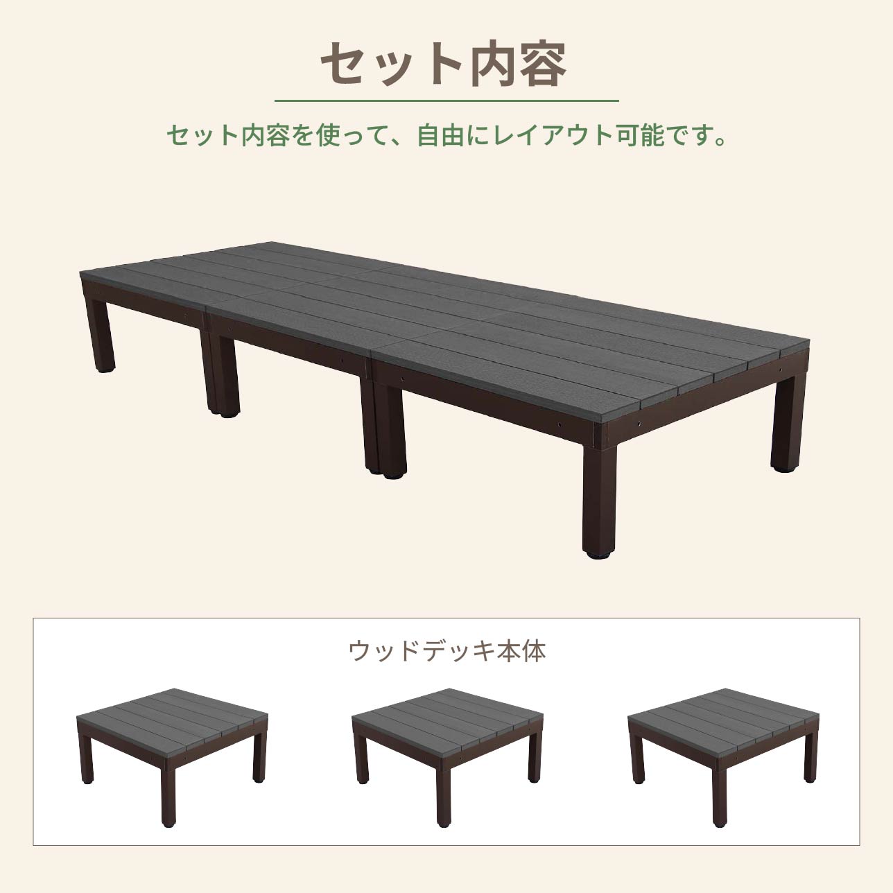 【マラソン中ポイント5倍】ウッドデッキ 人工木 PLUS 0.75坪 デッキ本体3点セット ...