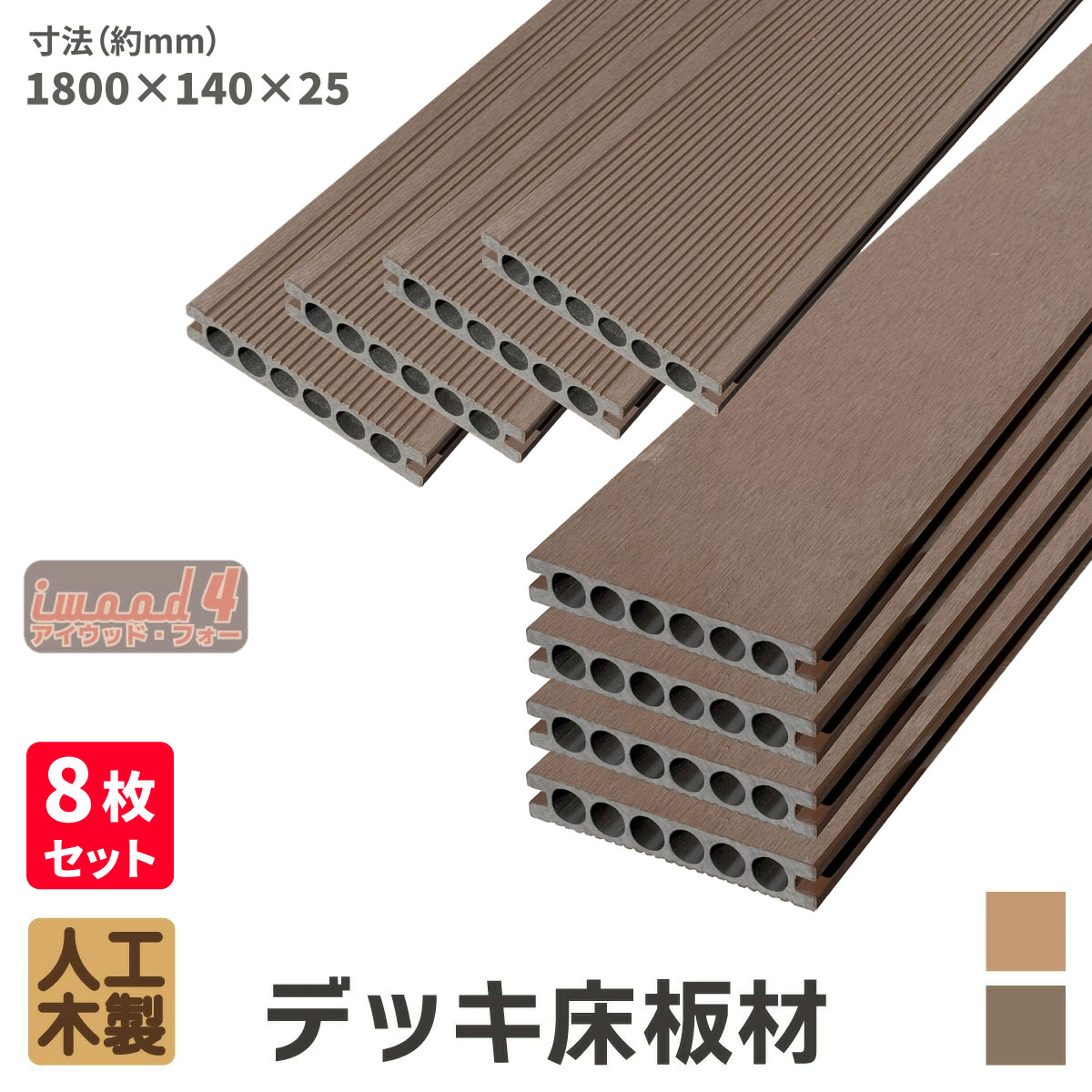 乐天商城 - 【マラソン中ポイント5倍】ウッドデッキ 床材 180cm ダークブラウン 8枚セット アイウッドフォー 人工木 板材 樹脂製 色あせない 腐らない シロアリ防止 メンテナンス楽 すべらない 床面ザラザラ加工 リアルな木質感