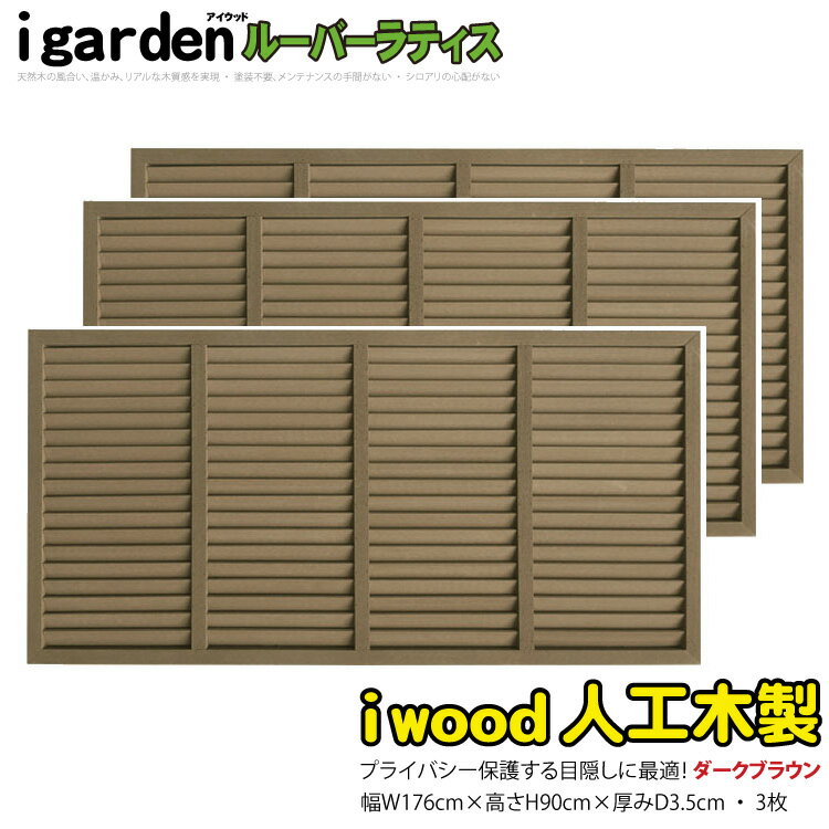 アイウッド人工木ルーバーラティスH90cm×W176cm 横置きタイプ ダークブラウン3枚セット ラティス フェンス ガーデンファニチャー 目隠し 日除け RCPHLS_DU 送料無料