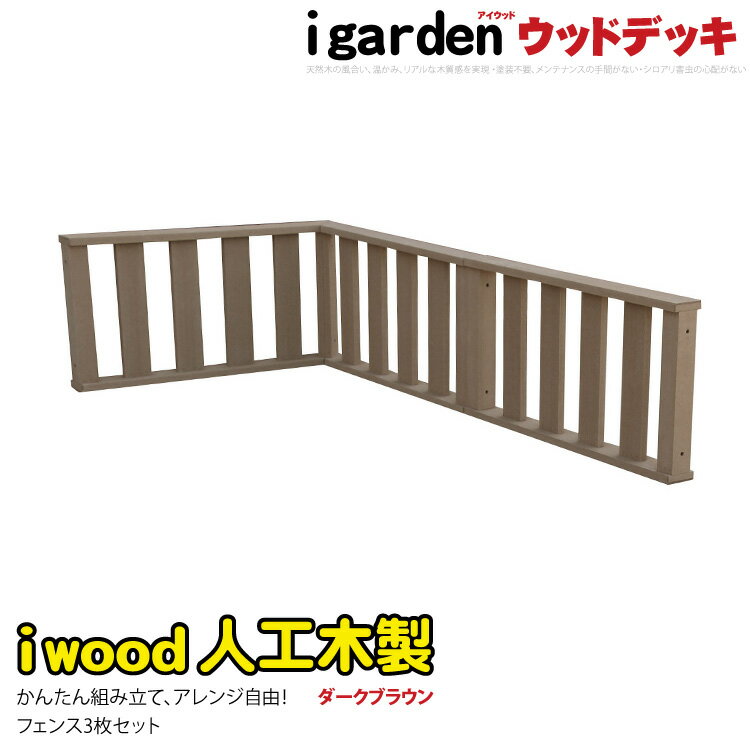 ウッドデッキフェンス 人工木製 縦柵 ロータイプ 3枚セット ダークブラウン 高さ45cm アイウッド 人工木 樹脂製 色あせない 腐らない シロアリ防止 メン...