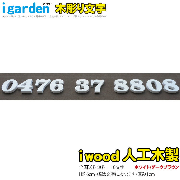 アイウッド木彫り文字 ホワイト◇ [10文字] [文字種は備考へ] アルファベット＆数字 H60mm 選べる2色 代引不可 オブジェ 大文字| 切り文字 表札 屋外用 看板 結婚式 店舗用 装飾文字