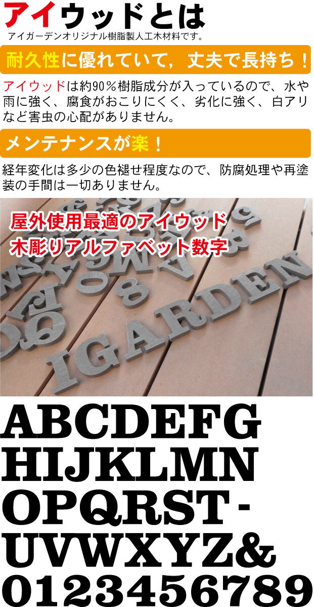 アイウッド木彫り文字　ホワイト◇　[4文字]　[文字種は備考へ]　アルファベット＆数字　H60mm　選べる2色　代引不可　オブジェ　大文字|　切り文字　表札　屋外用　看板　結婚式　店舗用　装飾文字