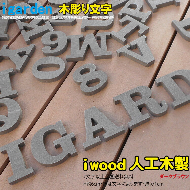 アイウッド木彫り文字 ダークブラウン■ [6文字] [文字種は備考へ] アルファベット＆数字 H60mm 選べる2色 代引不可 オブジェ 大文字| 切り文字 表札 屋外用 看板 結婚式 店舗用 装飾文字