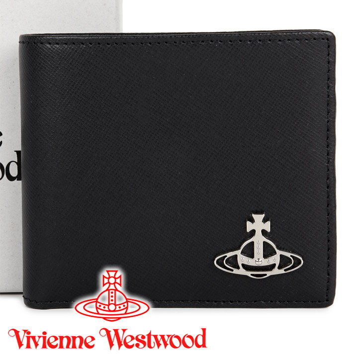 ヴィヴィアンウエストウッド 財布 ヴィヴィアン Vivienne Westwood メンズ レディース ブラック 二つ折り財布 SAFFIANO 51010016 L001N N402 BLACK 【あす楽】【父の日 誕生日 お祝い プレゼント ギフト】