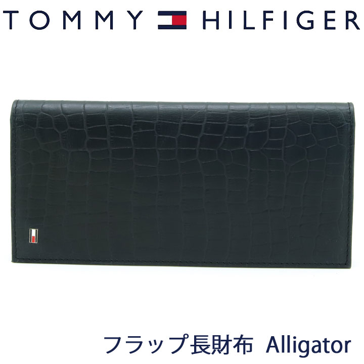 トミーヒルフィガー 財布（メンズ） トミーヒルフィガー 長財布 TOMMY HILFIGER トミー 財布 メンズ クロコ ブラック フラップ 31TL190004-001 BLACK 【あす楽】【父の日 誕生日 お祝い プレゼント ギフト】