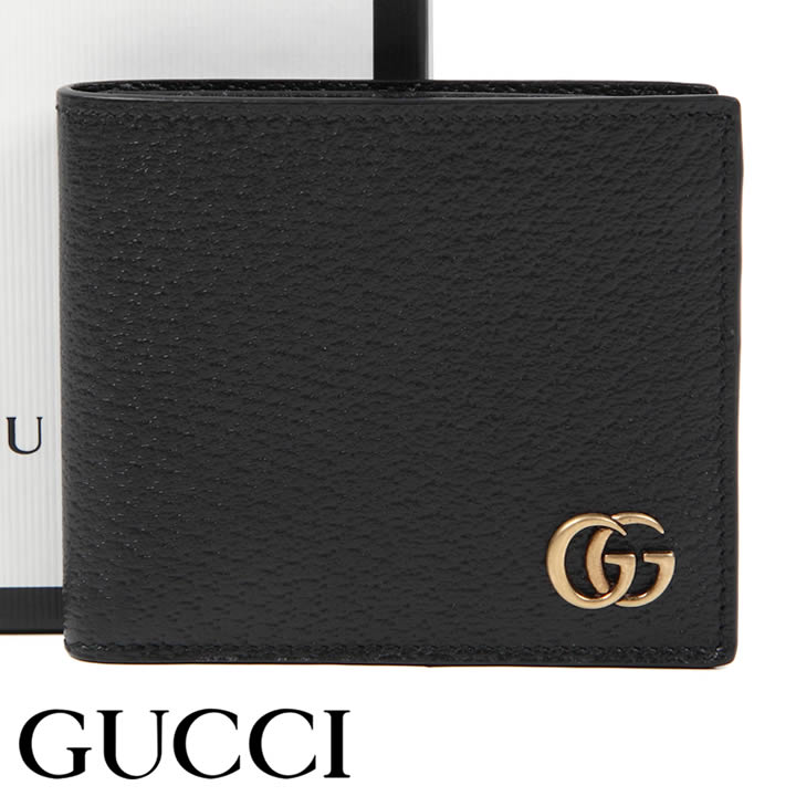 グッチ 二つ折り財布（メンズ） グッチ 財布 GUCCI 二つ折り財布 小銭入れなし GGマーモント メンズ ブラック 428726-DJ20T-1000 【お取り寄せ】 【父の日 誕生日 お祝い プレゼント ギフト】